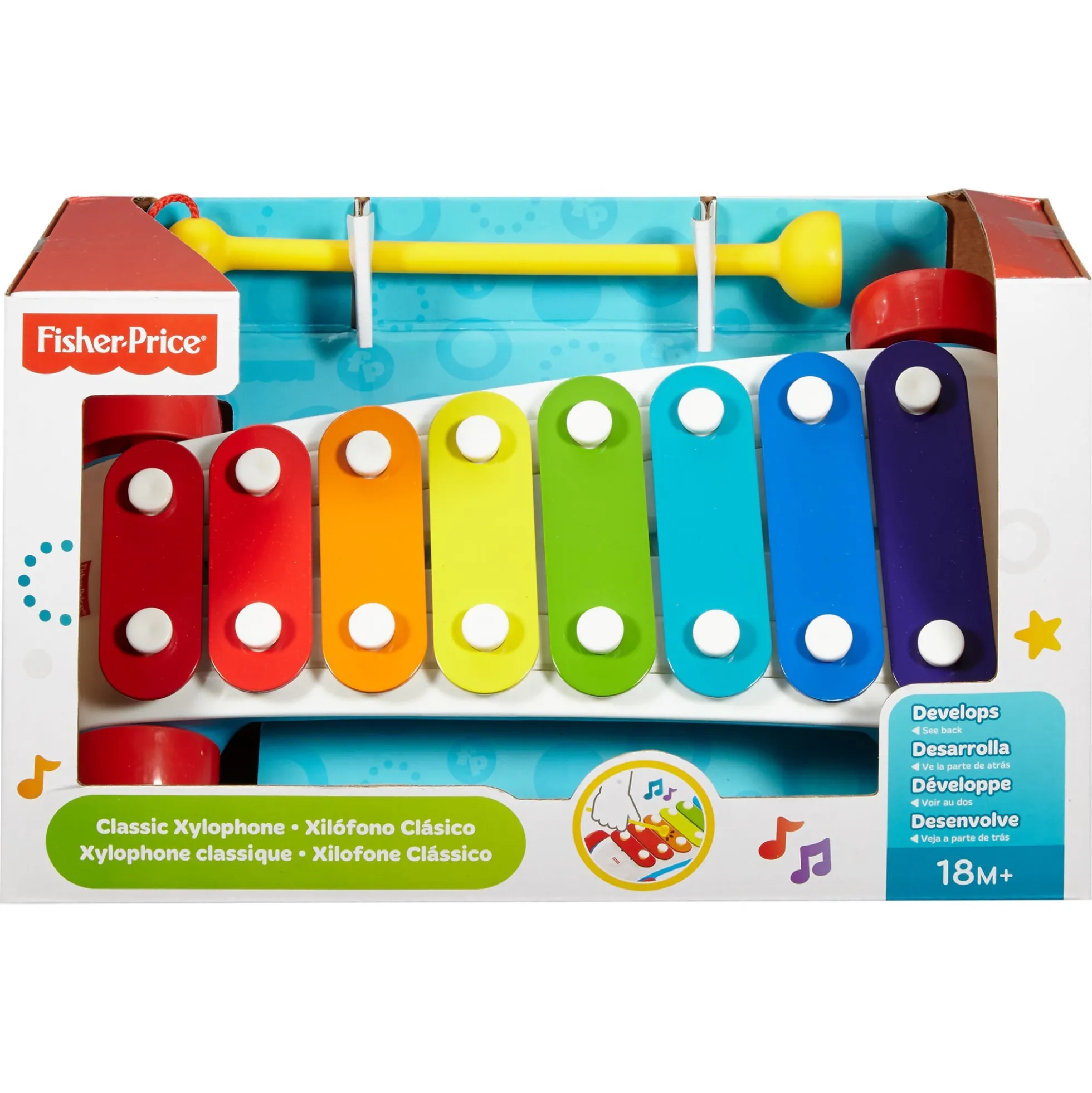 Fisher-Price klassisk xylofon med 8 tangenter og træksnor - 31 cm