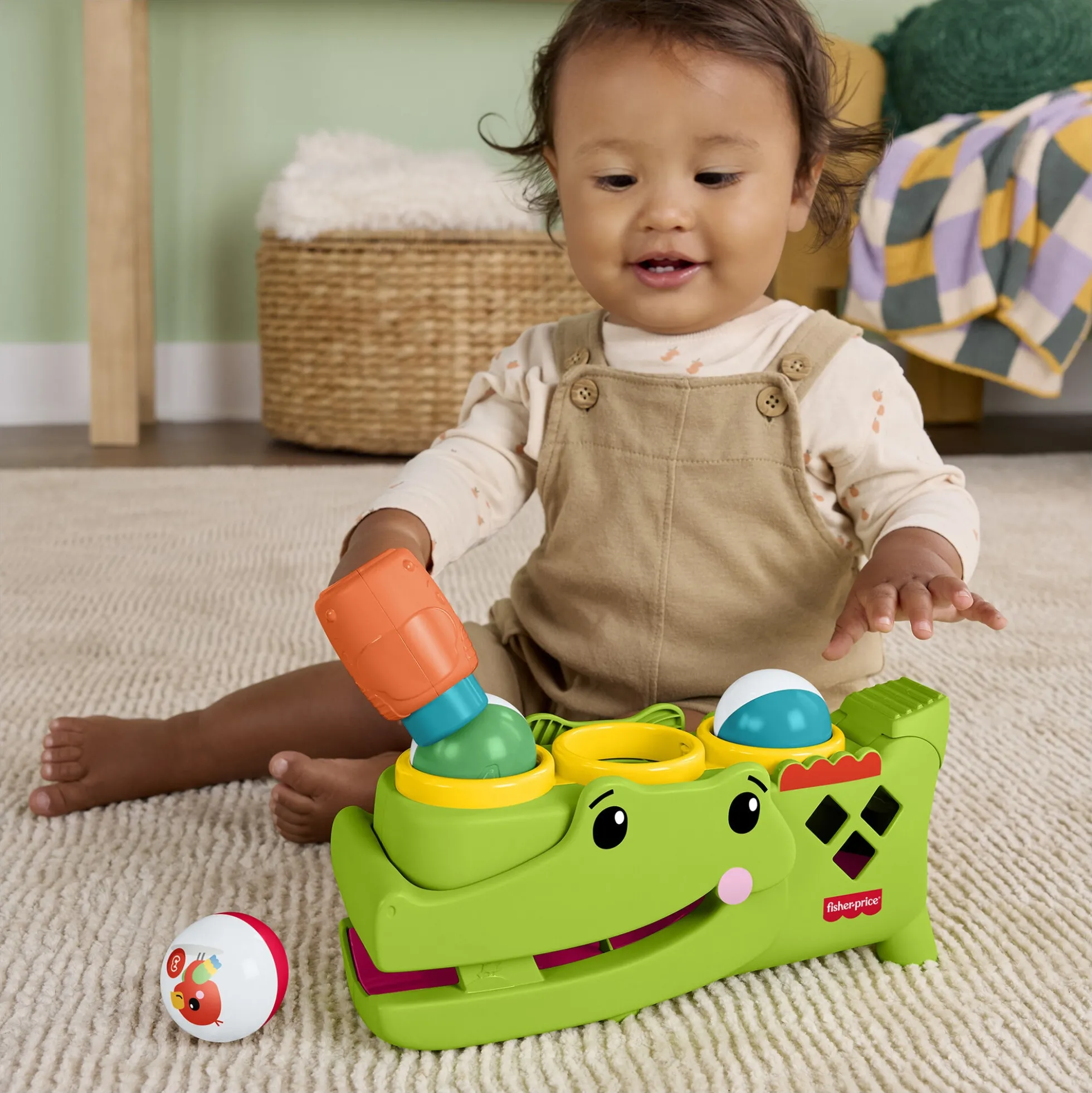 Fisher-Price Tap & Roll alligator med hammer og bolde - 28 cm