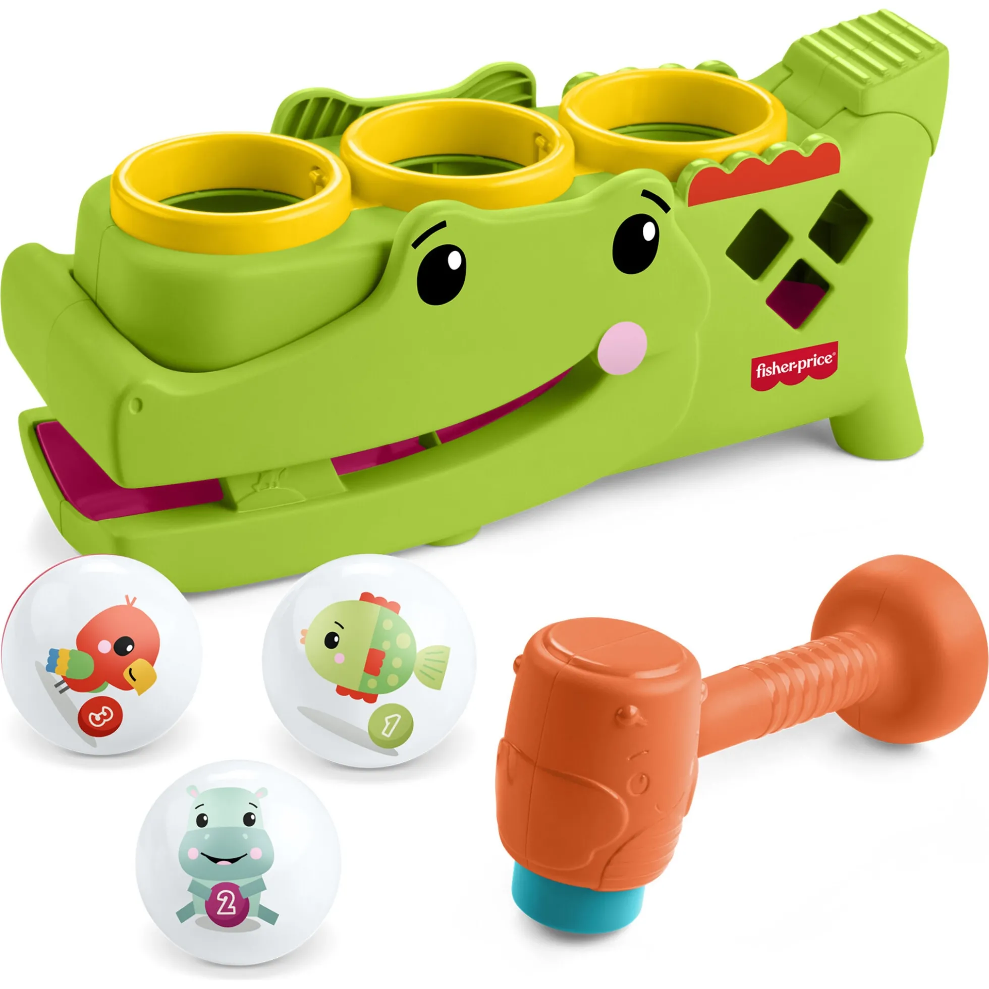 Fisher-Price Tap & Roll alligator med hammer og bolde - 28 cm