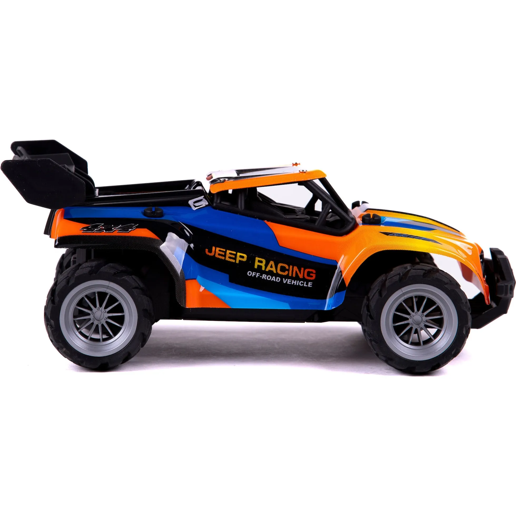 Fjernstyret Jeep Racing bil med genopladeligt batteri - Blå og orange - 1:18