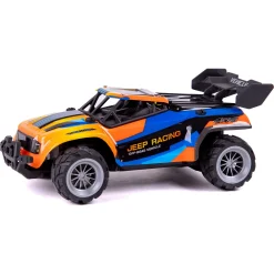 Fjernstyret Jeep Racing bil med genopladeligt batteri - Blå og orange - 1:18
