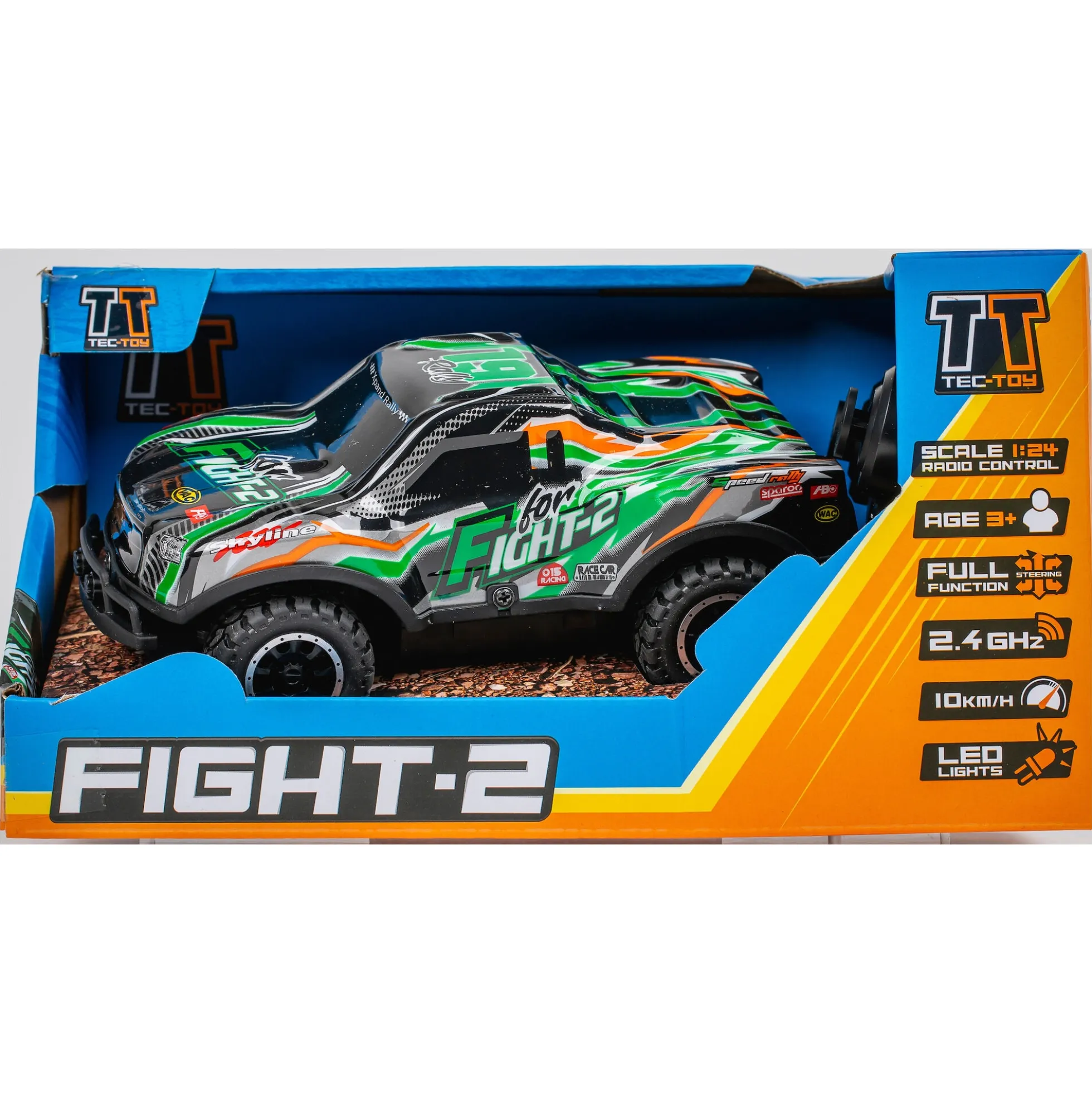Fjernstyret monster truck med lys og 2,4 GHz styring - Grøn - 1:24