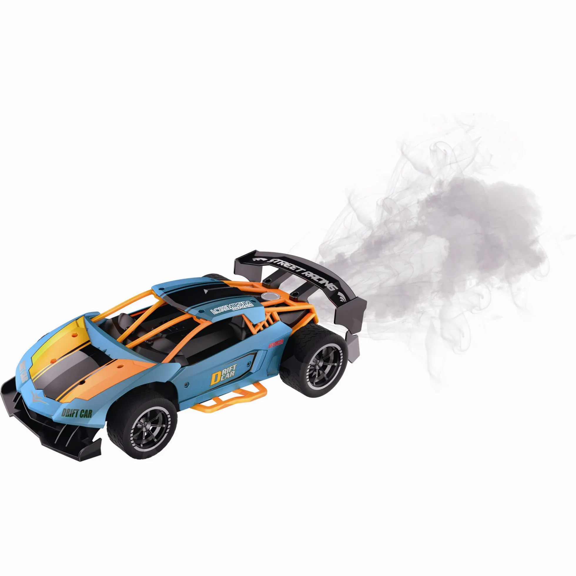 Fjernstyret street racer med drift, røg, lys og lyd - 2.4 GHz styring - 1:14