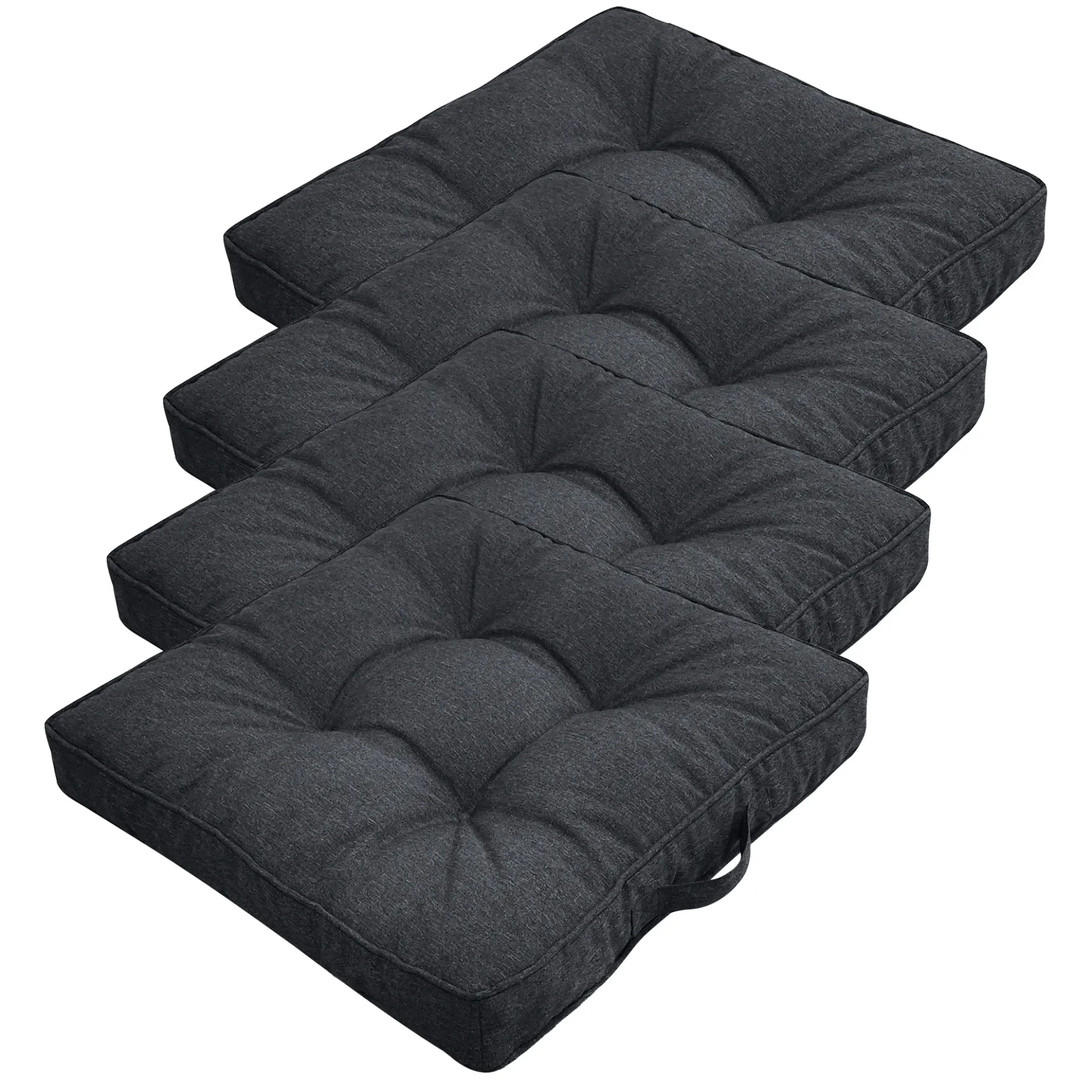 Futon hyndepakke til havestol 4 stk. - 7 cm bløde hynder - Antracit grå havehynder til udendørs brug - Måler 50x50 cm - Nordstrand Home stolehynder