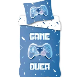 Gamer sengetøj - 100% bomuld - Børnesengetøj 140x200 cm - Blåt - Game Over