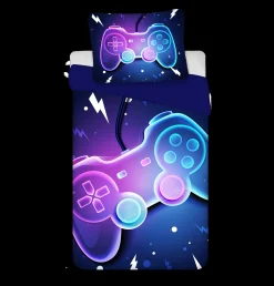 Gamer sengetøj - 100% bomuld - Børnesengetøj 140x200 cm - Blåt sengetøj med controller
