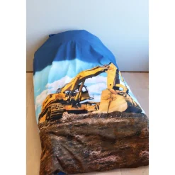 Gravmaskine sengetøj - 100% bomuld - Børnesengetøj 140x200 cm - Mørkeblå bagside