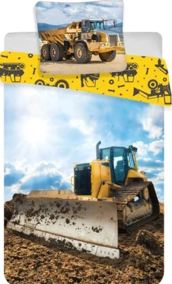 Gravmaskine sengetøj - 100% bomuld - Junior sengetøj 100x140 cm - Bulldozer