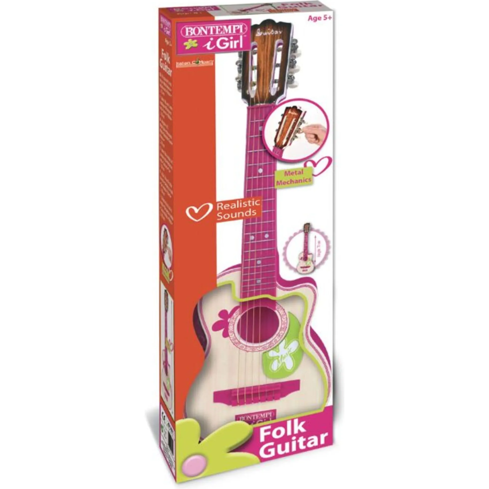 Guitar med 6 strenge og plekter til børn - 70 cm - Pink - Bontempi musiklegetøj