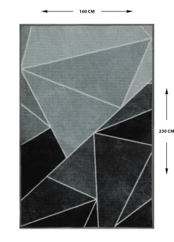 Gulvtæppe 160x230 cm - Løs tæppe med skridsikker bagside - Trekantede grafisk design i sorte og grå nuancer - Blødt gulvtæppe fra Nordstrand Home Laura