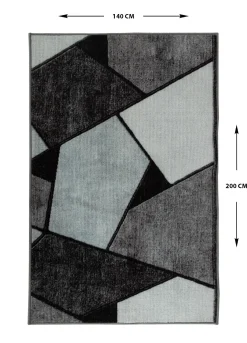 Gulvtæppe 140x200 cm - Løs tæppe med skridsikker bagside - Grafisk design med sorte og grå nuancer - Blødt gulvtæppe fra Nordstrand Home Lea