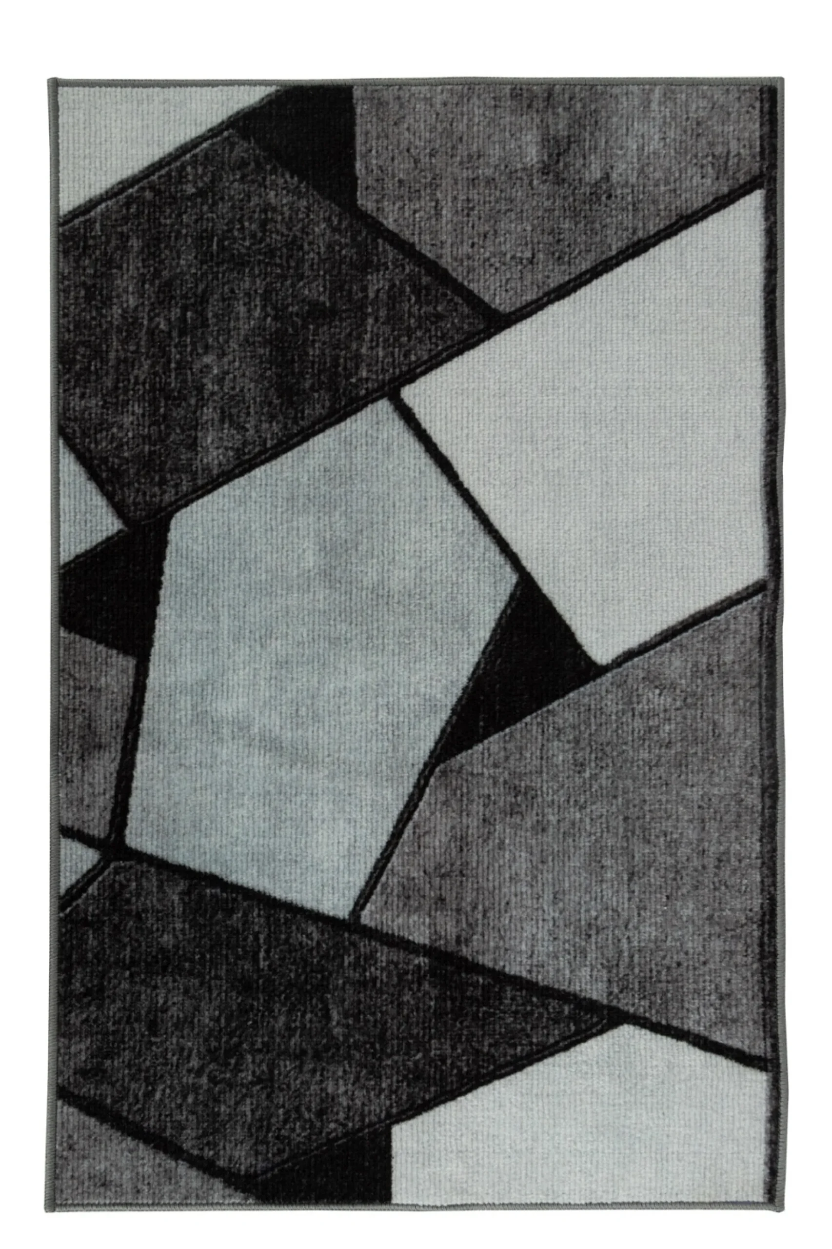 Gulvtæppe 140x200 cm - Løs tæppe med skridsikker bagside - Grafisk design med sorte og grå nuancer - Blødt gulvtæppe fra Nordstrand Home Lea