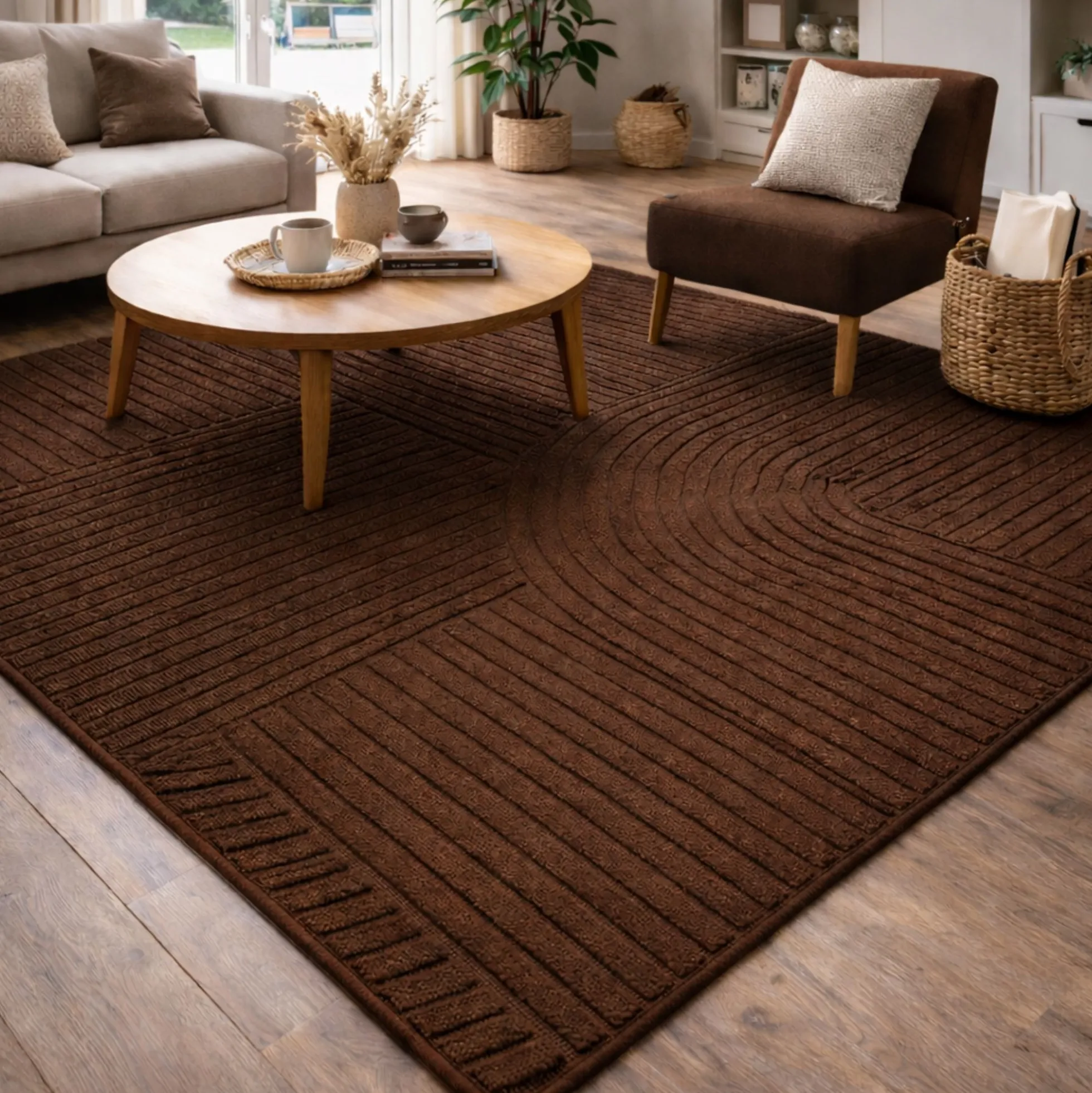 Gulvtæppe - 160x230 cm - Vævet - Brun med mønster - Elio - Nordstrand Home
