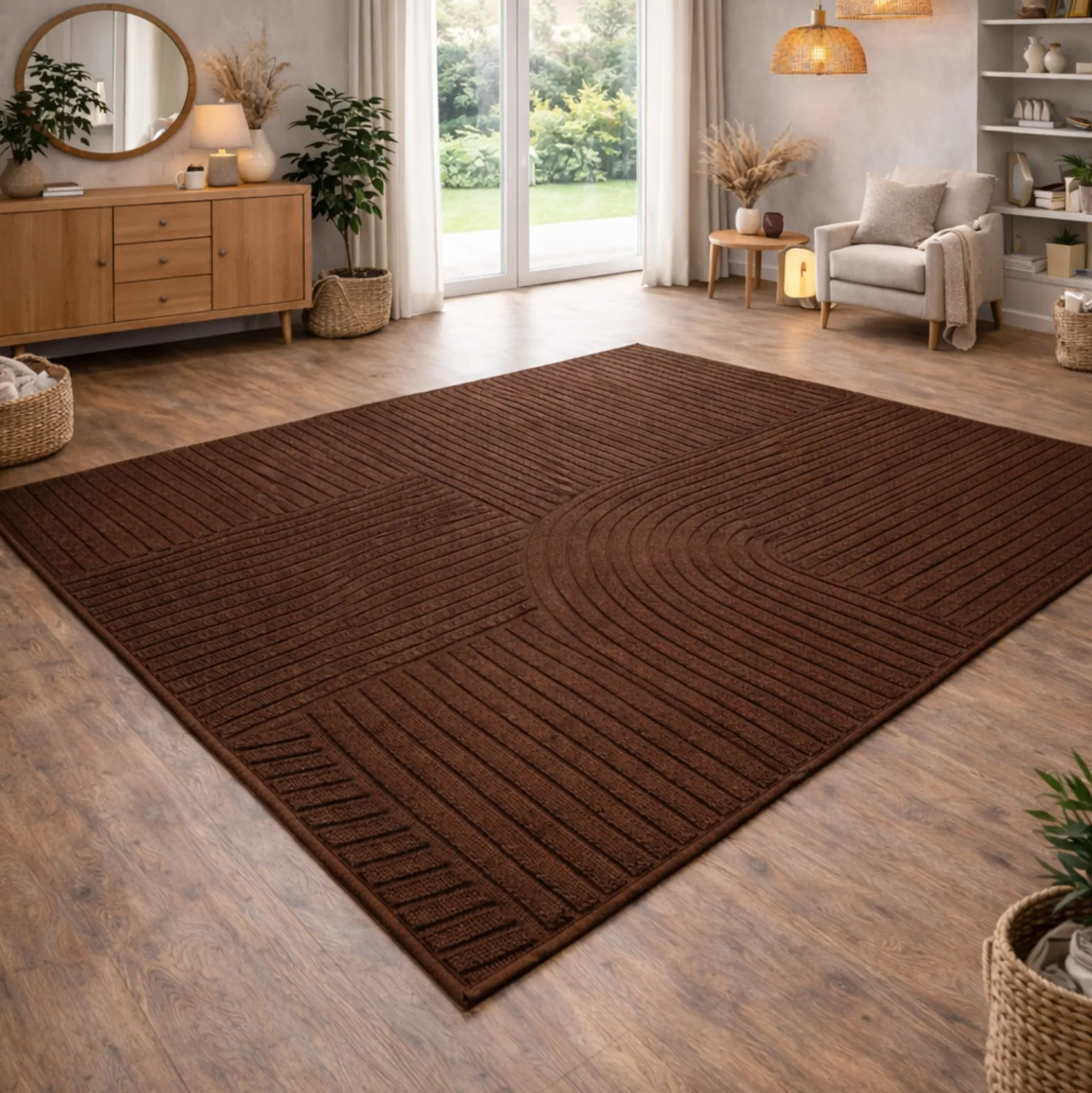 Gulvtæppe - 160x230 cm - Vævet - Brun med mønster - Elio - Nordstrand Home
