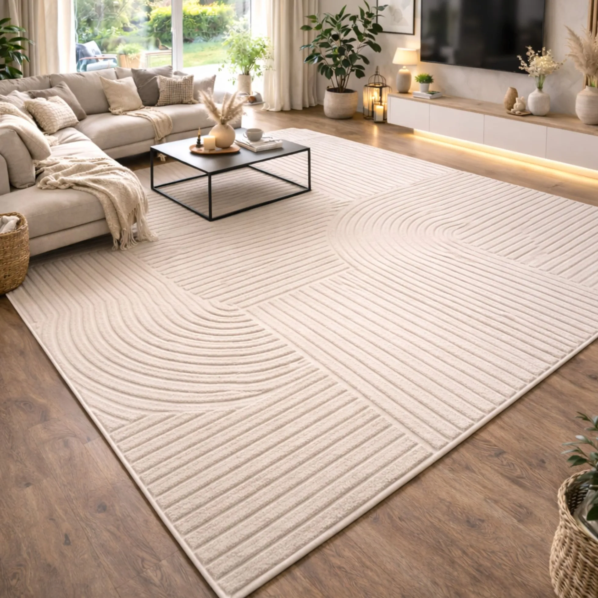 Gulvtæppe - 240x340 cm - Vævet - Cremefarvet med mønster - Elio - Nordstrand Home