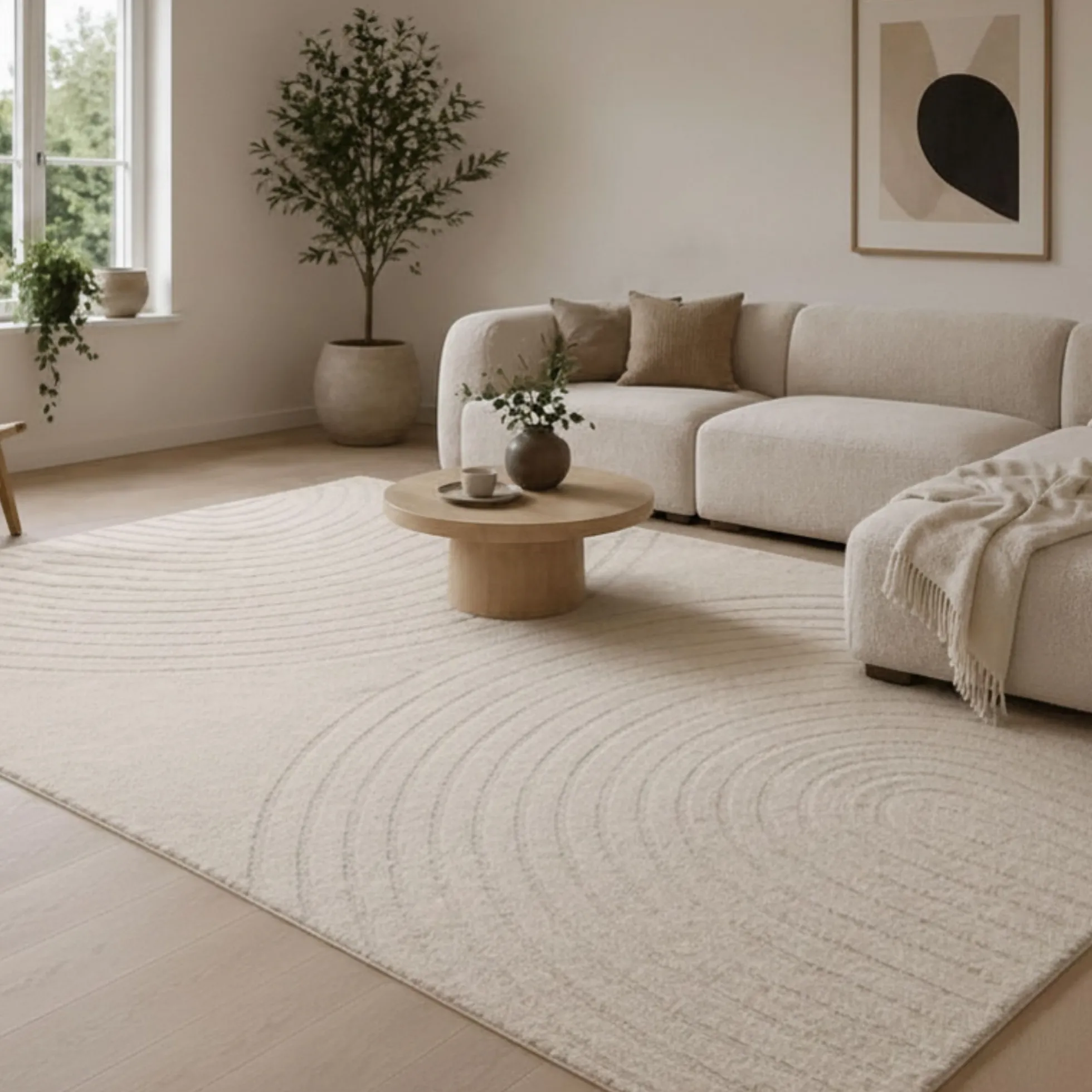 Gulvtæppe - 240x340 cm - Vævet - Cremefarvet med mønster - Eclipse - Nordstrand Home