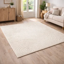 Gulvtæppe - 160x220 cm - Vævet - Cremefarvet med mønster - Tenerife - Nordstrand Home