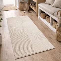 Gulvtæppe - 80x150 cm - Vævet tæppeløber - Cremefarvet med mønster - Elio - Nordstrand Home