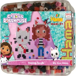 Hama Maxi perlesæt i bøtte - 900 perler og 1 stiftplade - Gabbys Dukkehus