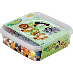 Hama Maxi perlesæt i bøtte - 600 perler og 1 stiftplade - Vilde dyr