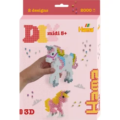 Hama Midi 3D perlesæt - 2000 perler og 1 stiftplade - Enhjørning