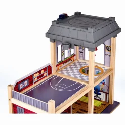 Hape City brandstation i træ med lys, lyd, brandbil og helikopter - 13 dele - 60x30x47,8 cm