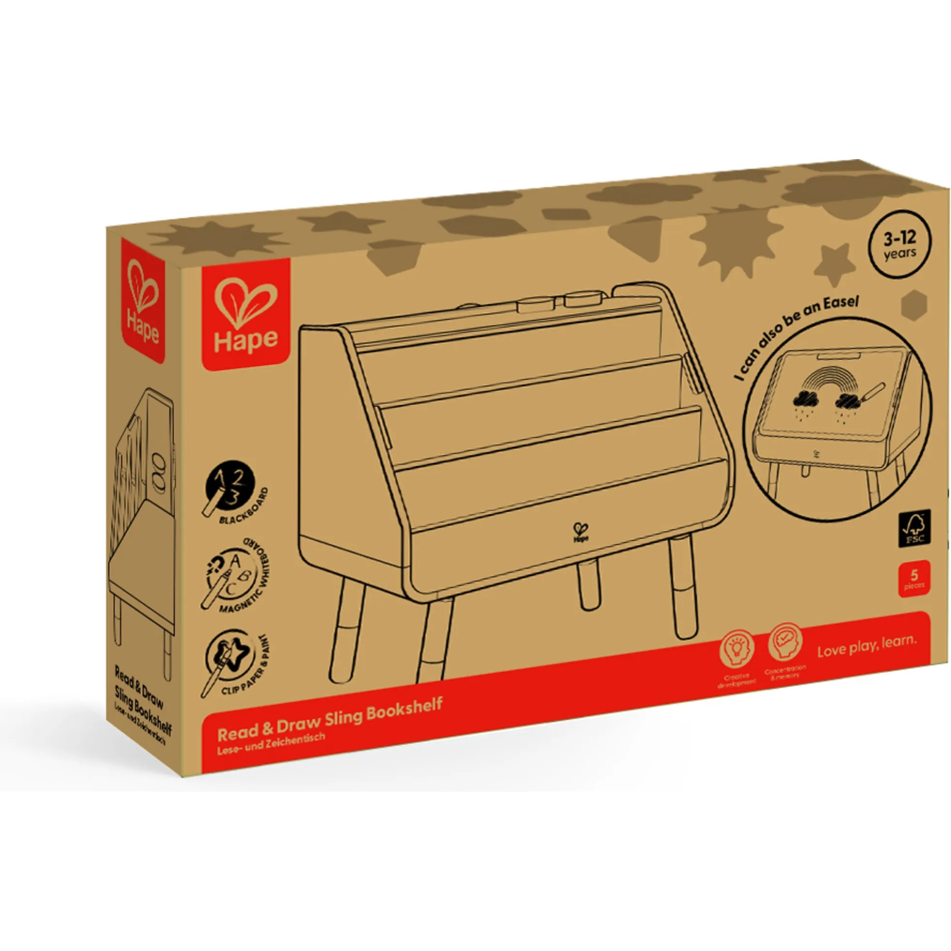 Hape læs og tegn bogreol - 2-i-1 børnebogreol med tegnetavle - 70x63,1x39 cm