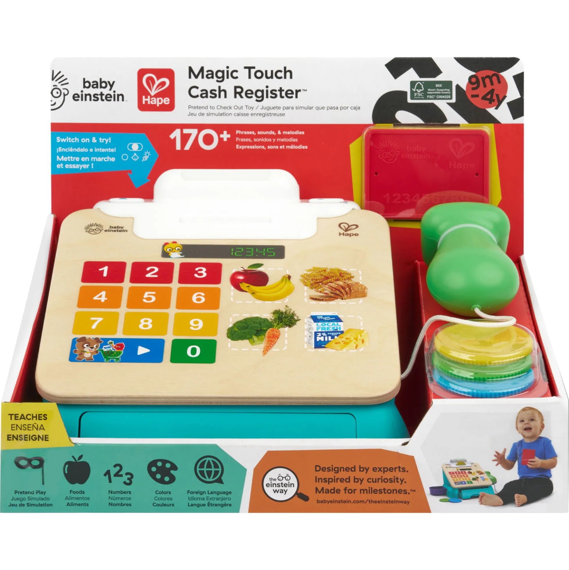 Hape Magic Touch kasseapparat - legebutik med scanner, kort og mønter - fra 12 mdr.