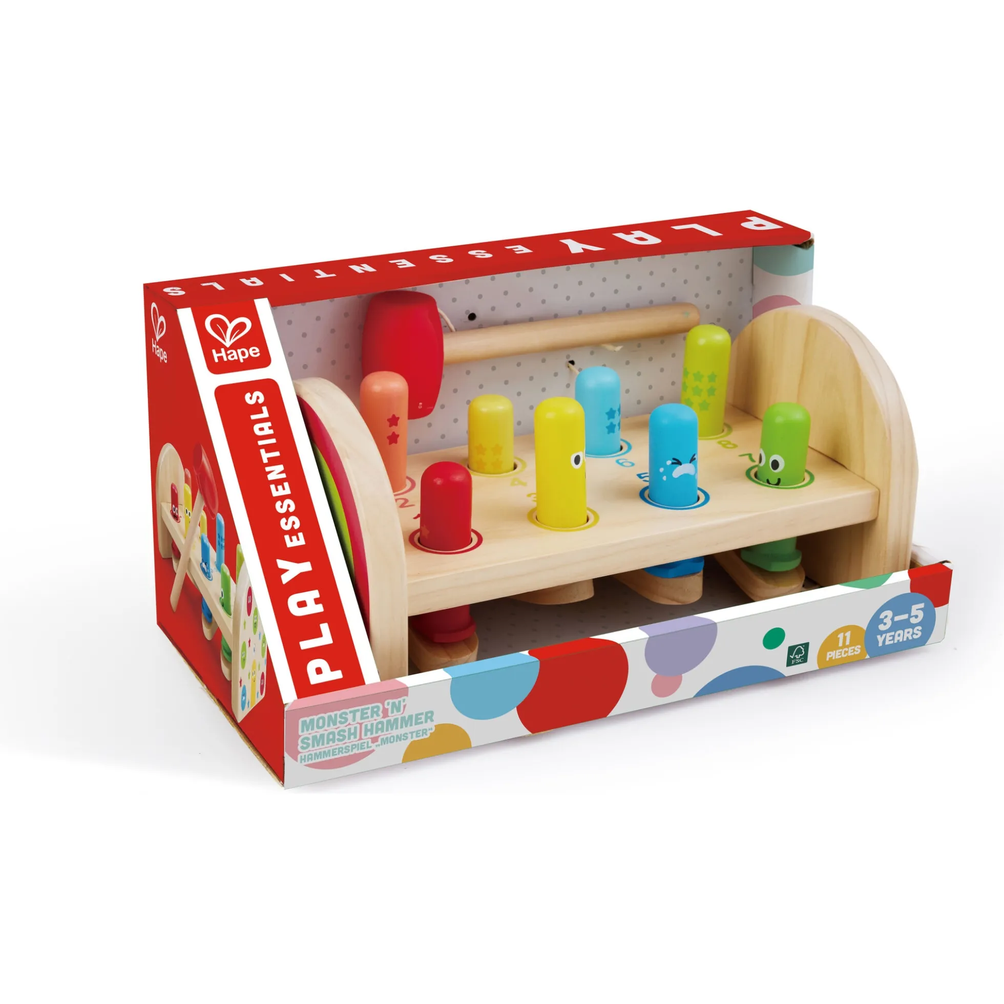 Hape Rainbow hammerbræt i træ med hammer og hoppepinde - fra 12 mdr.