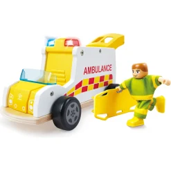 Hape Rapid Response ambulance - udrykningskøretøj med lys, sirene og båre - 26x12 cm