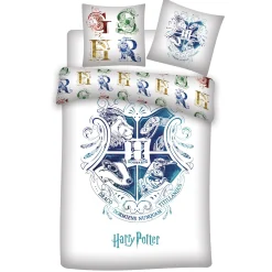 Harry Potter sengetøj - 100% bomuld - Børnesengetøj 140x200 cm - Hogwarts våbenskjold - Blå