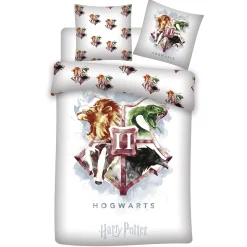 Harry Potter sengetøj - 100% bomuld - Børnesengetøj 140x200 cm - Farverigt Hogwarts våbenskjold