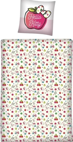 Hello Kitty sengetøj - 100% bomuld - Junior sengetøj 100x140 cm - Æbler
