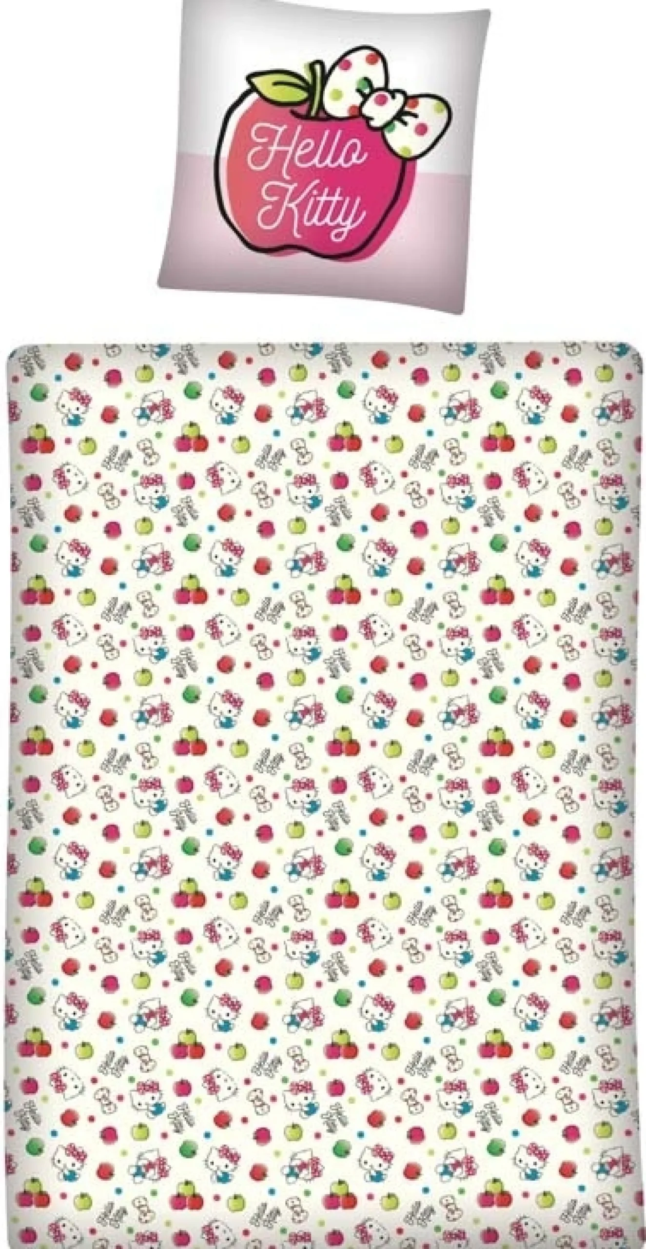Hello Kitty sengetøj - 100% bomuld - Junior sengetøj 100x140 cm - Æbler