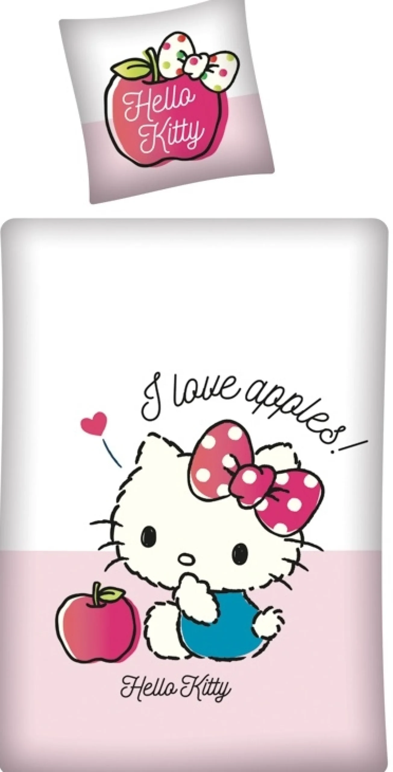 Hello Kitty sengetøj - 100% bomuld - Junior sengetøj 100x140 cm - Æbler