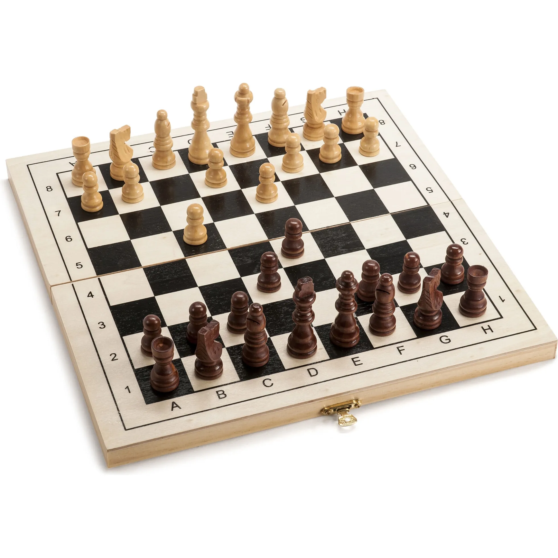 3-i-1 brætspil i træ med skak, dam og backgammon - 30x30 cm