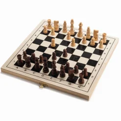 3-i-1 brætspil i træ med skak, dam og backgammon - 30x30 cm