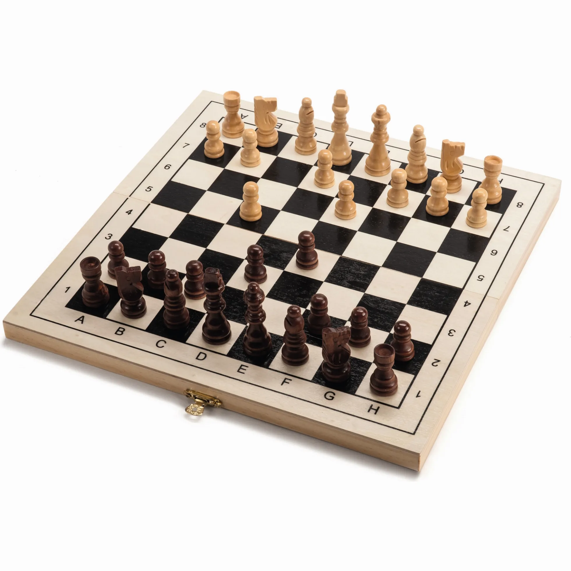 3-i-1 brætspil i træ med skak, dam og backgammon - 30x30 cm