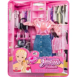 Judith dukketøj med lyserød top, denimnederdel og tilbehør - til 29 cm dukker