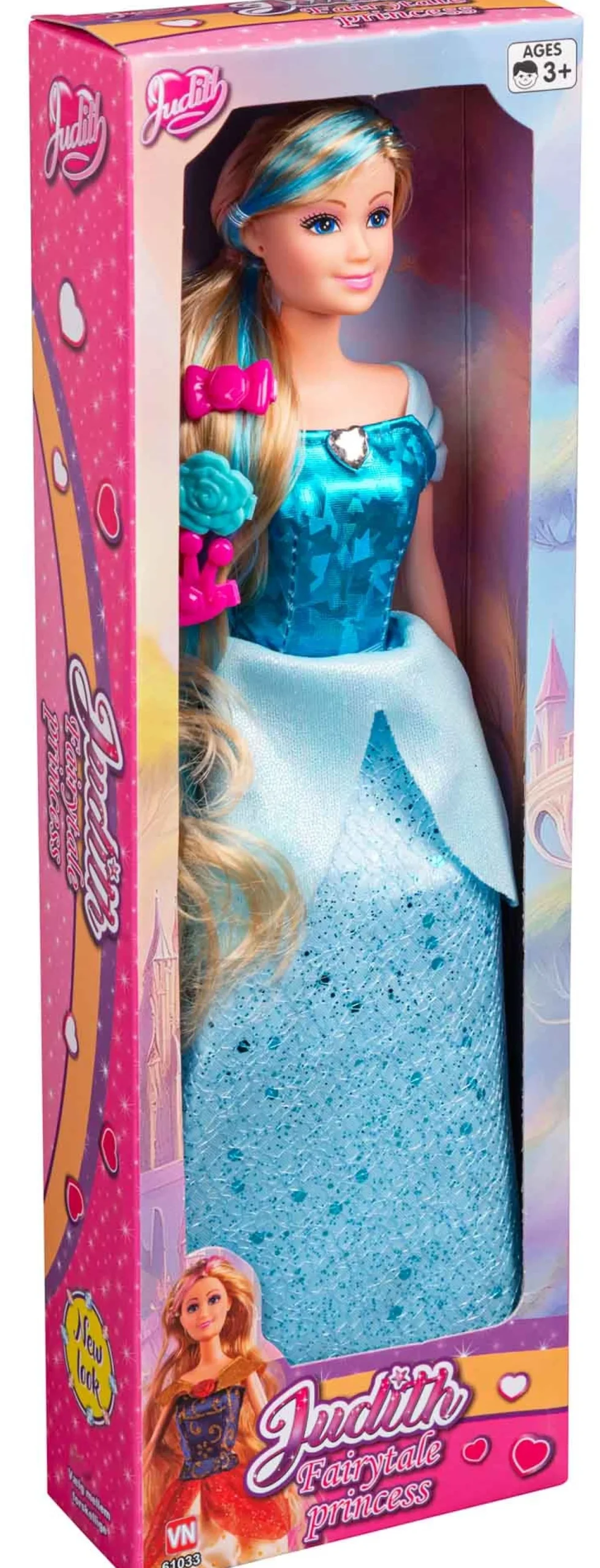 Judith eventyrprinsesse 29 cm - Prinsessedukke med blå kjole