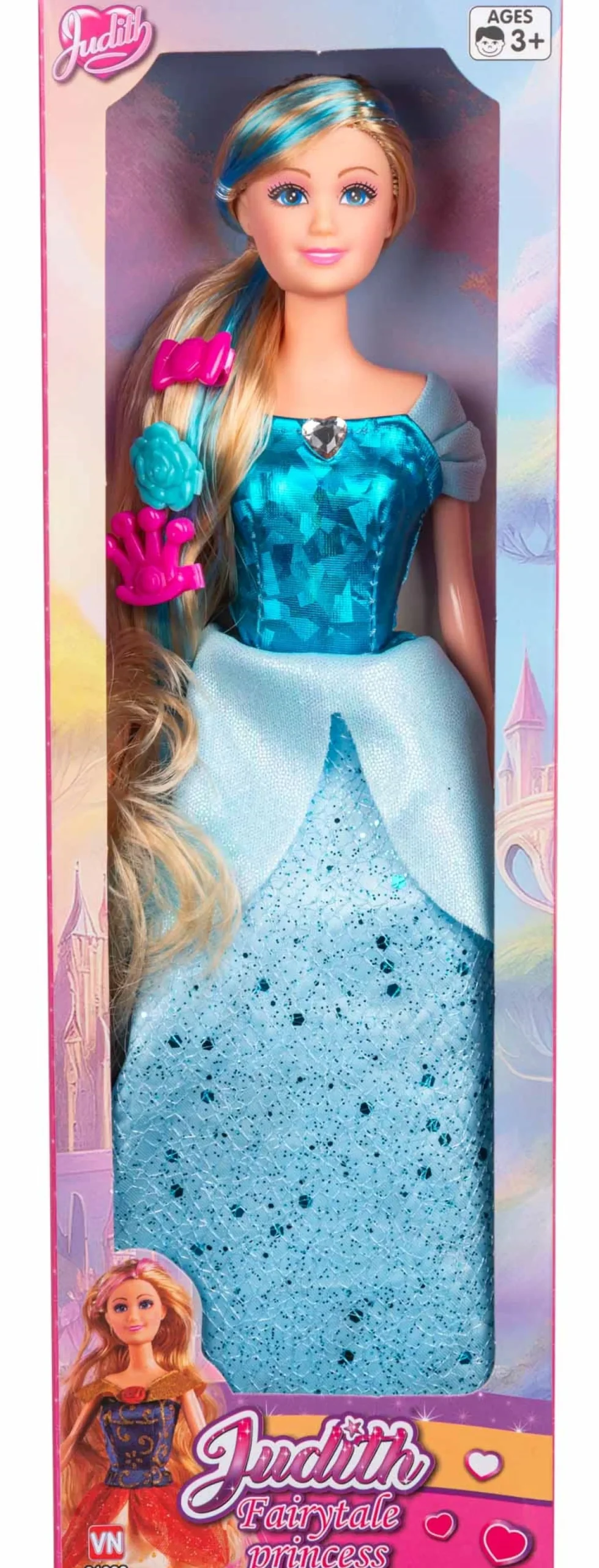 Judith eventyrprinsesse 29 cm - Prinsessedukke med blå kjole