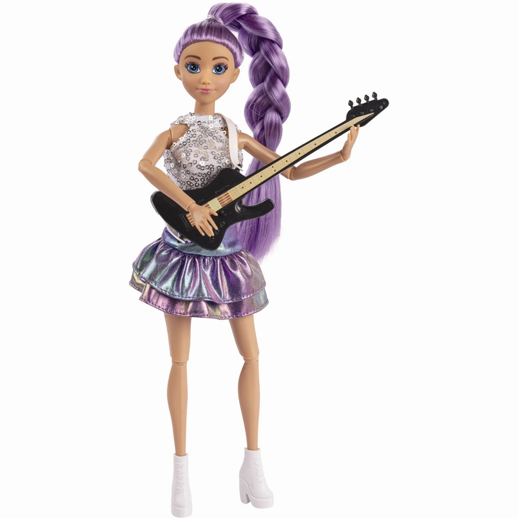 Judith J-Rock rockstardukker med lilla hår, guitar og mikrofon - 3 dukker - 29 cm