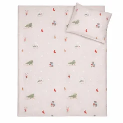 Julesengetøj - 100% bomuld - Junior sengetøj 100x140 cm - Beige med juleikoner