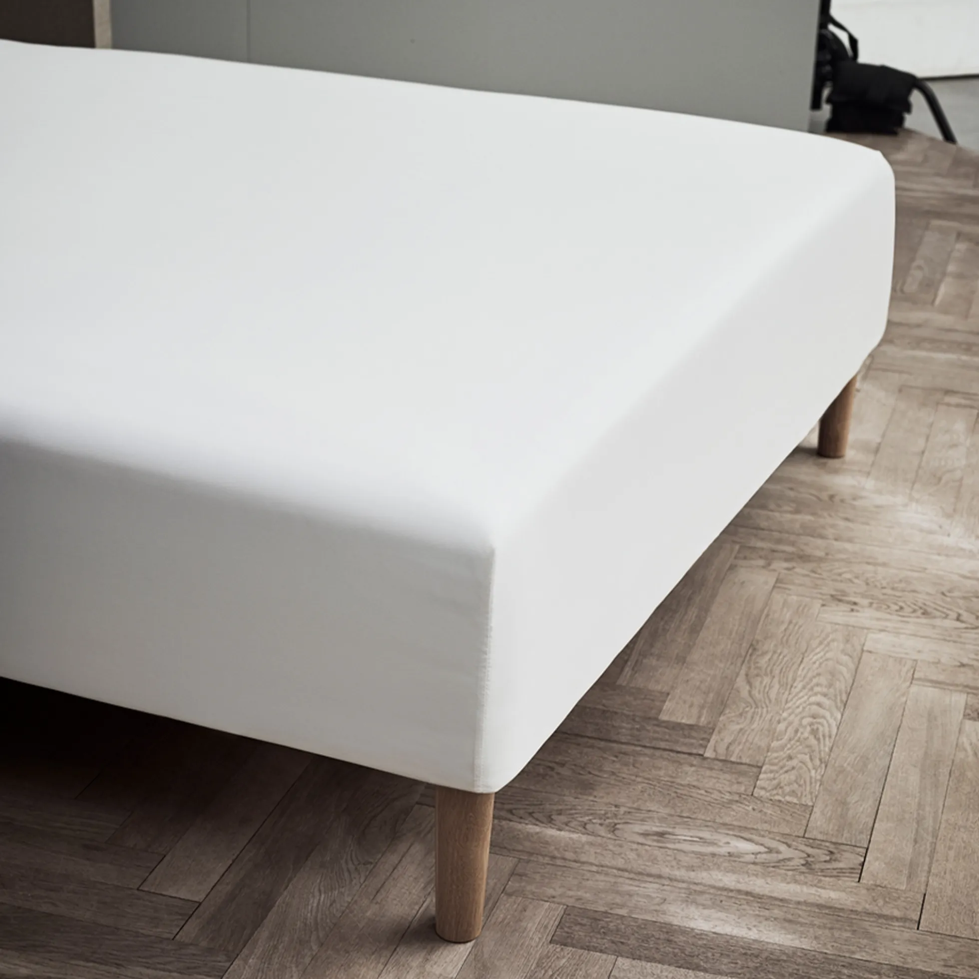 JUNA boxlagen 90x200 cm - 100% økologisk bomuld - Hvid Percale boxlagen