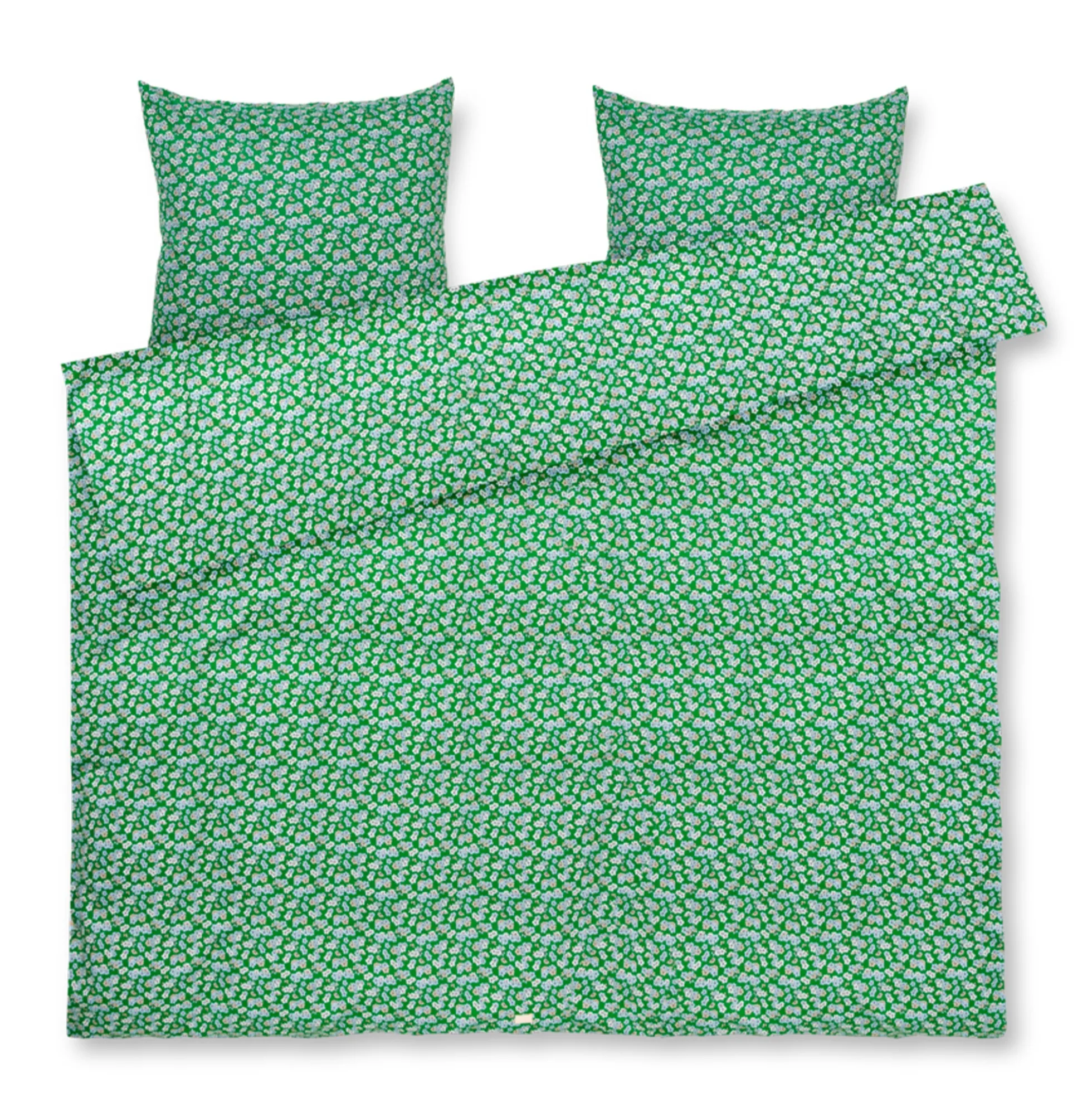 JUNA dobbelt sengetøj 200x220 cm - 100% økologisk bomuldssatin - Pleasantly grøn med blomster