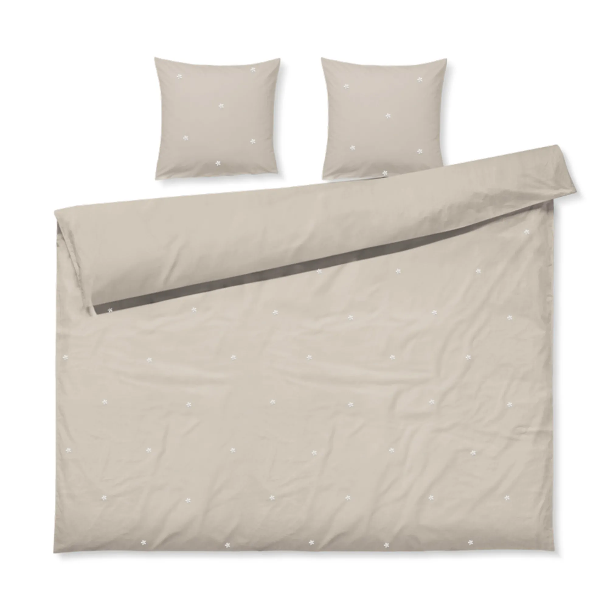 JUNA dobbelt sengetøj 200x220 cm - 100% økologisk bomuld - Daisy sand med broderede blomster
