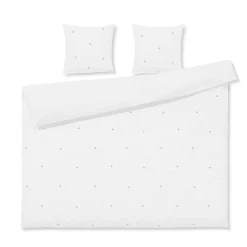 JUNA dobbelt sengetøj 200x220 cm - 100% økologisk bomuld - Daisy hvid med broderede blomster