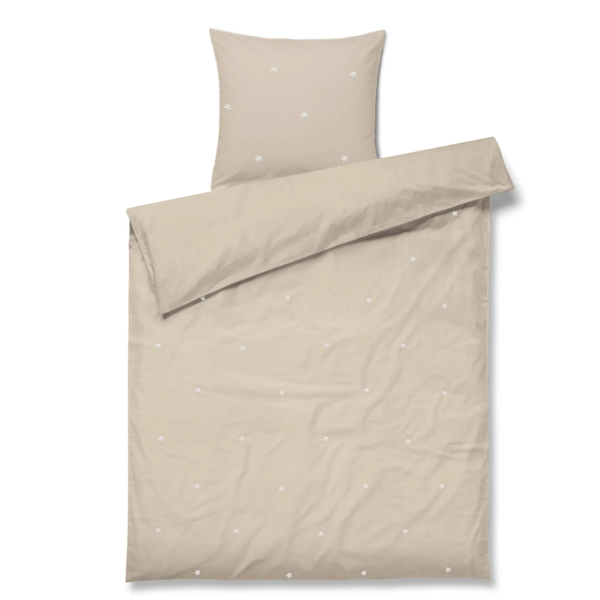 JUNA sengetøj - 100% økologisk bomuld - Daisy junior sengetøj 100x140 cm - Sand med broderede blomster