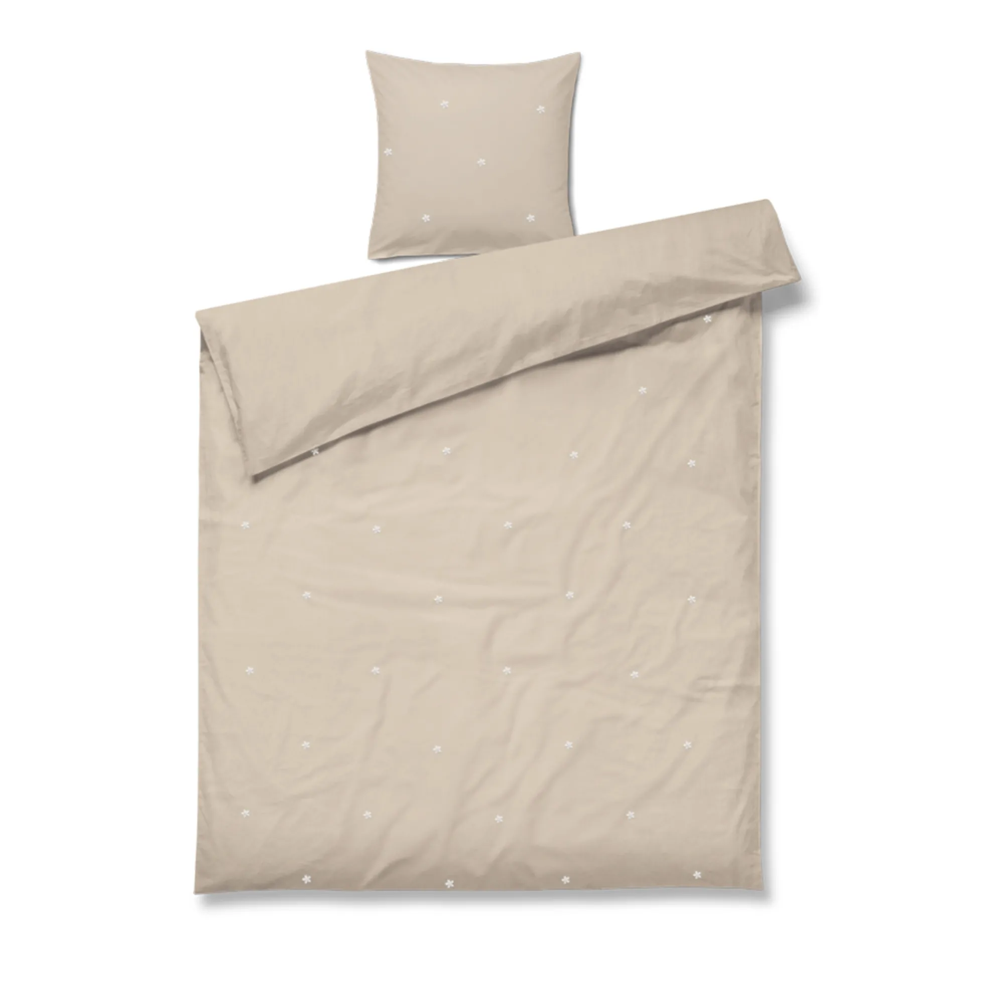 JUNA sengetøj 140x220 cm - 100% økologisk bomuld - Daisy sand med broderede blomster