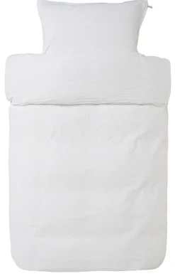 Junior sengetøj 100x140 cm - Bæk og Bølge - 100% bomulds krep - Ensfarvet hvid